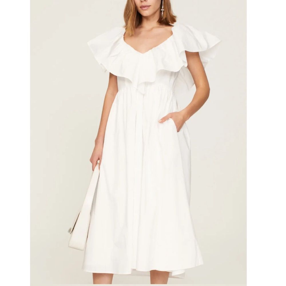 Adam‎ Lippes White Eyelet Ruffle Midi Dress Size 10